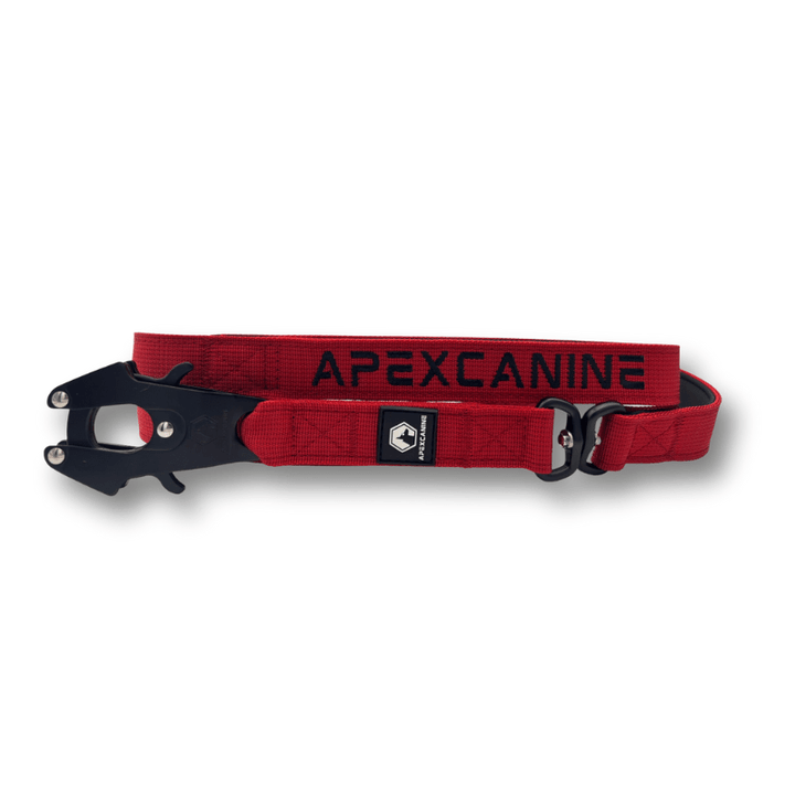 ApexCanine 1.4m Tactical Swivel Dogs Lead - Burgundy - Front View- White Background