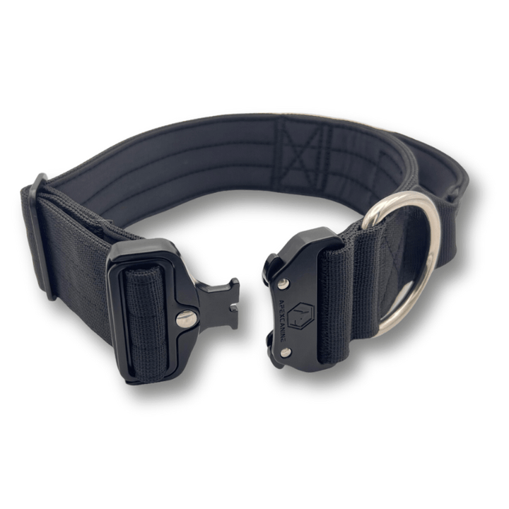 ApexCanine Tactical Dog Collar - Black - close up on clip - on white background