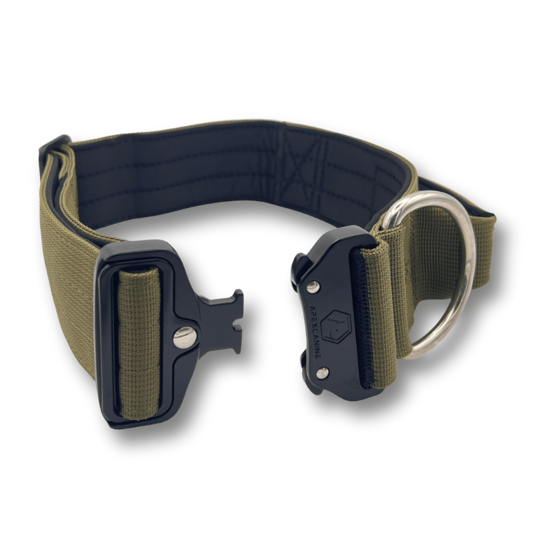 ApexCanine Tactical Dog Collar - Khaki - clip opened - white background